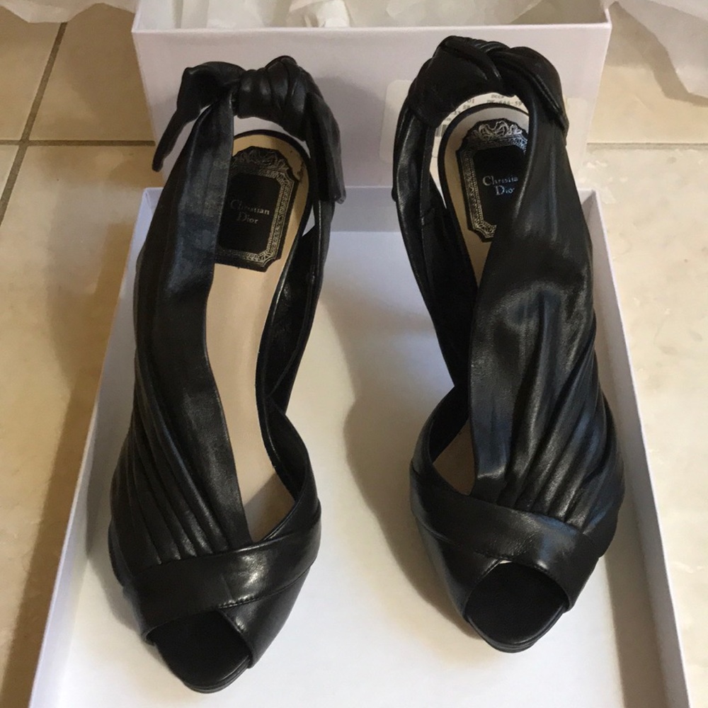 Christian Dior  Black Leather Peep Toe Pump